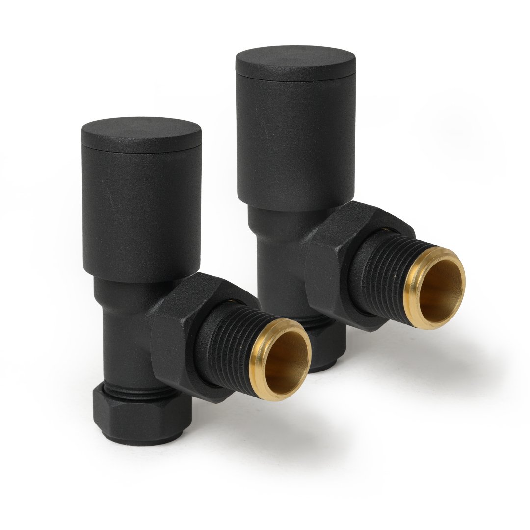 Round Black Angled Pair of Radiator Valves