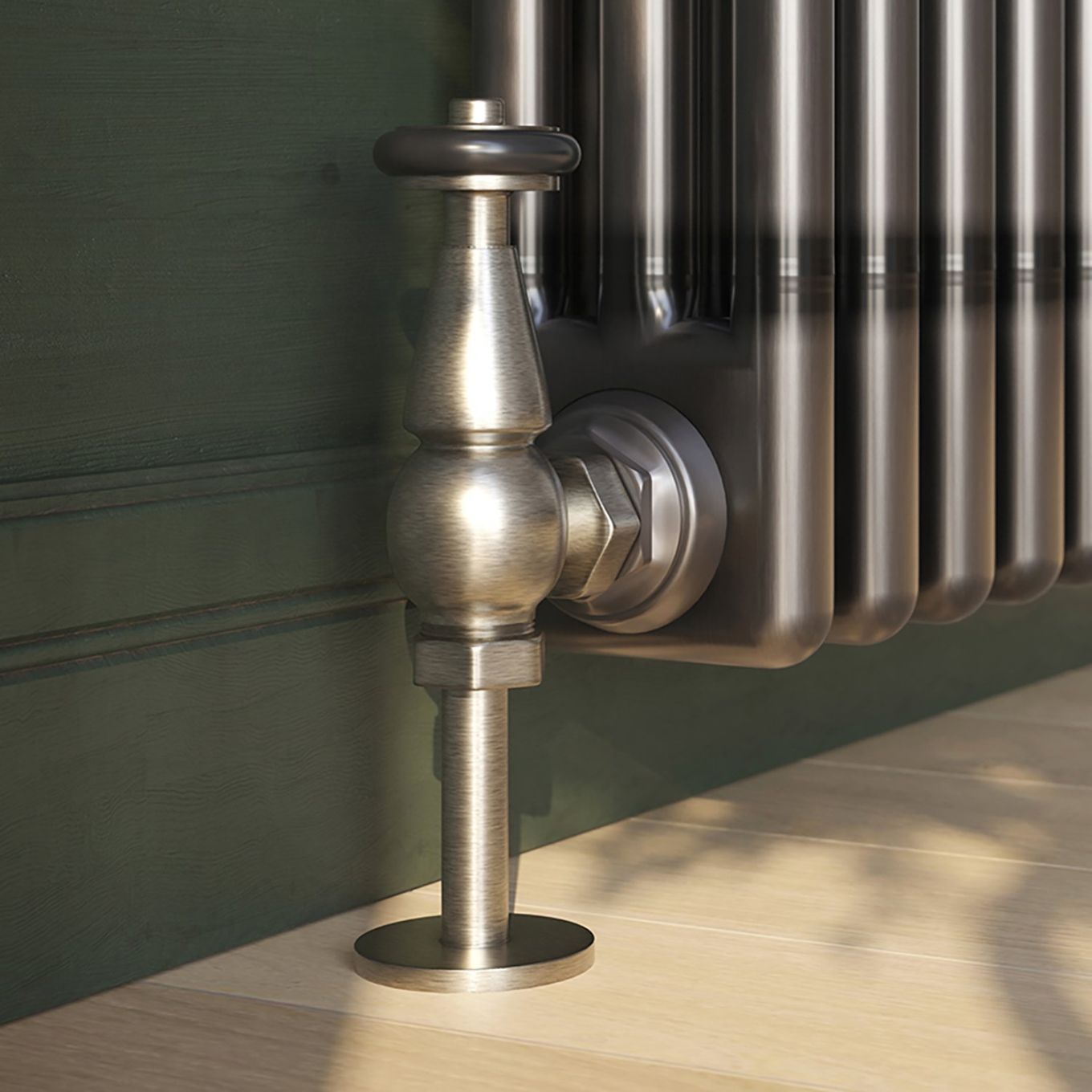 Black Nickel Wooden Head Angled Pair of Radiator Valves