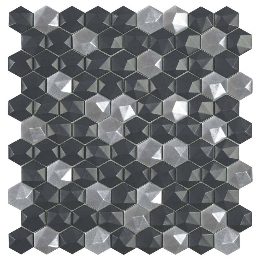 Subra Hexagon Matt Black Mix Mosaic 300x300mm