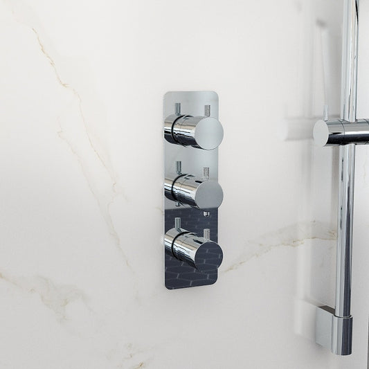 Ravine Chrome Three Handle, Two Outlet, Concealed Thermostatic Shower