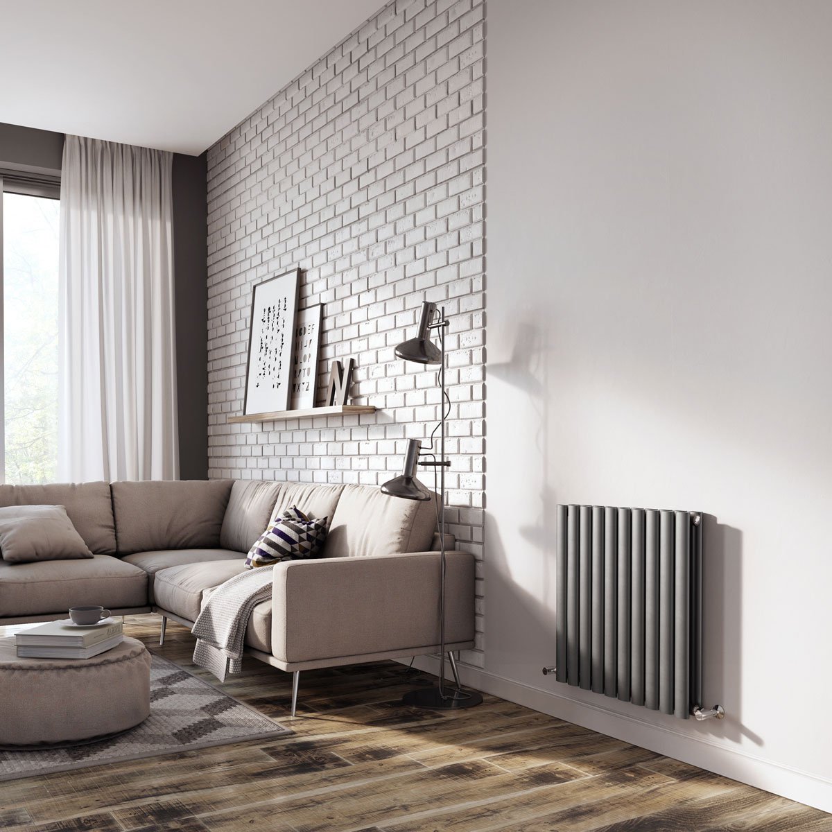 Islington Grey Double Horizontal Radiator 600x590mm