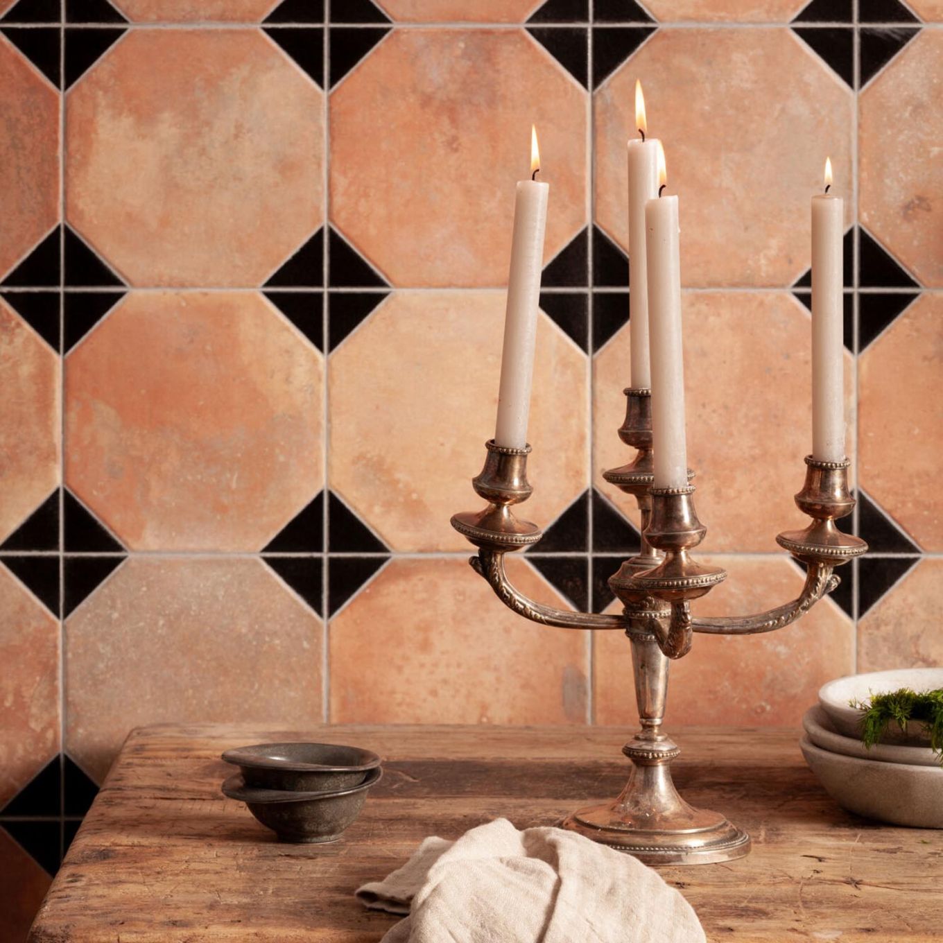 Natura Matt Porcelain Black Patterned Terracotta Tile 452x452mm