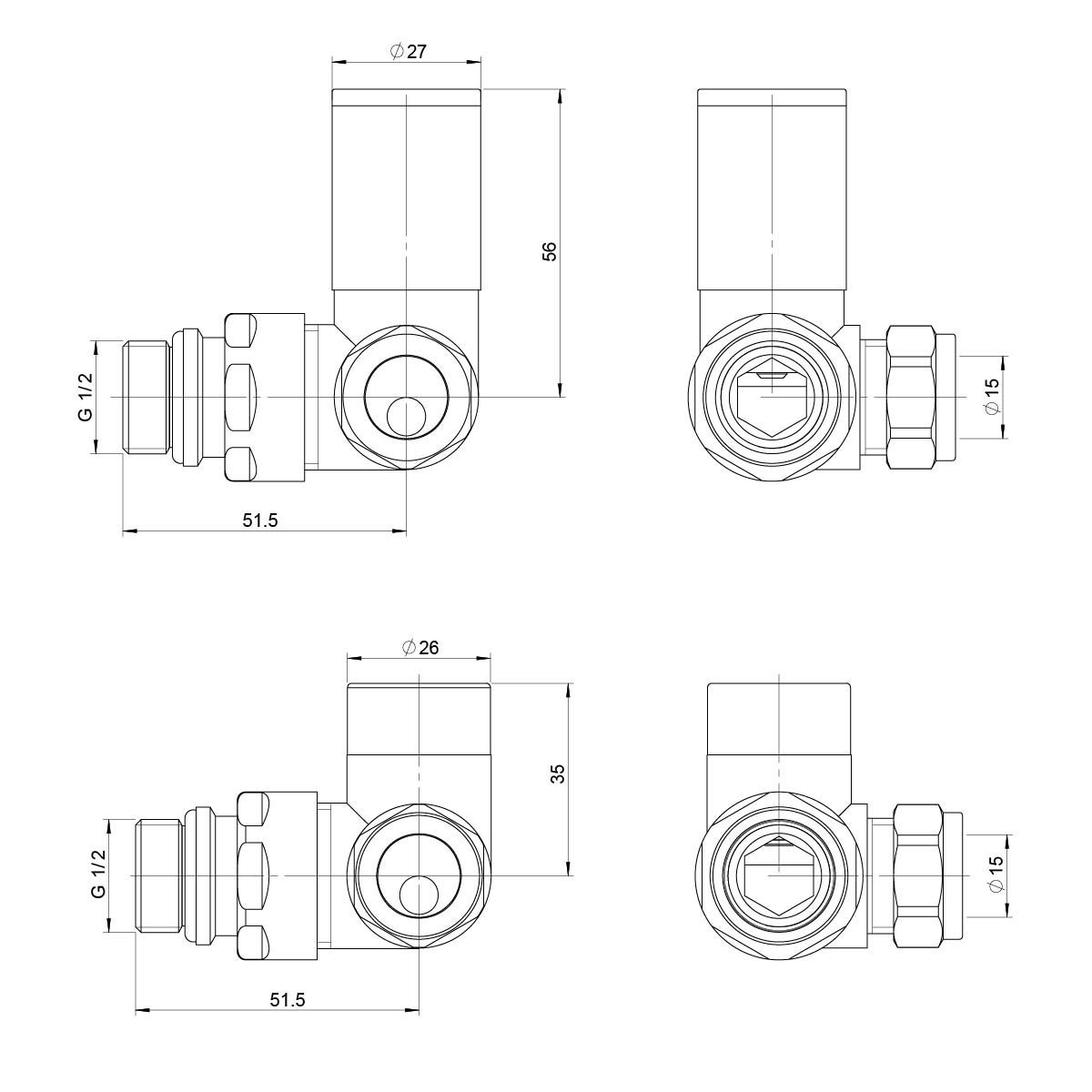 Round Anthracite Corner Pair of Radiator Valves