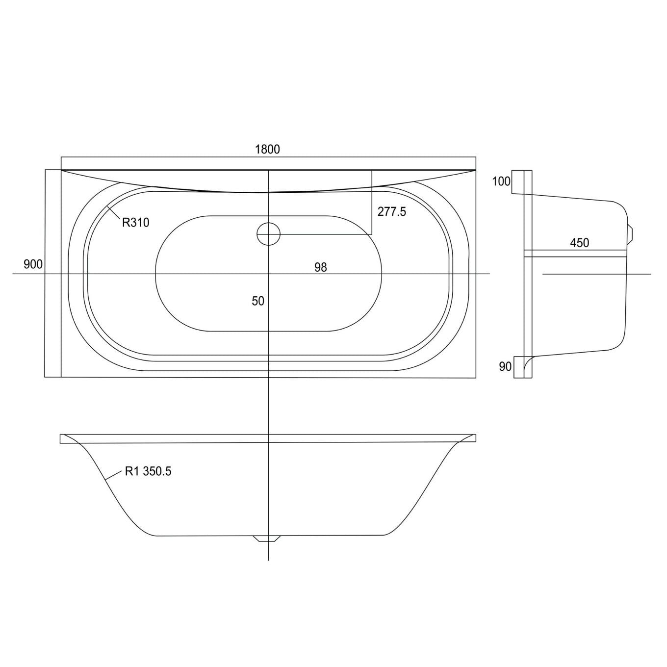 Tyran Super Strong Acrylic Double Ended Bath 1800x900mm