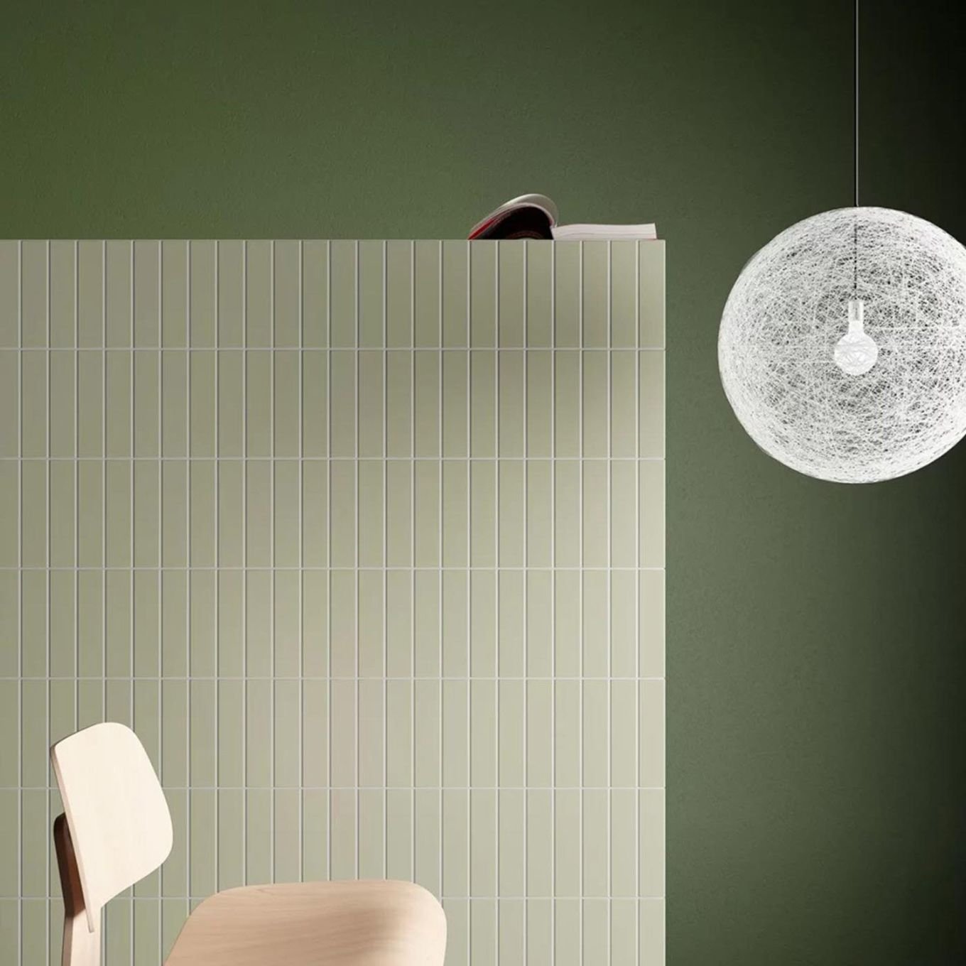 Accordion Tansy Green Matt Ceramic Brick Tile 200x50mm