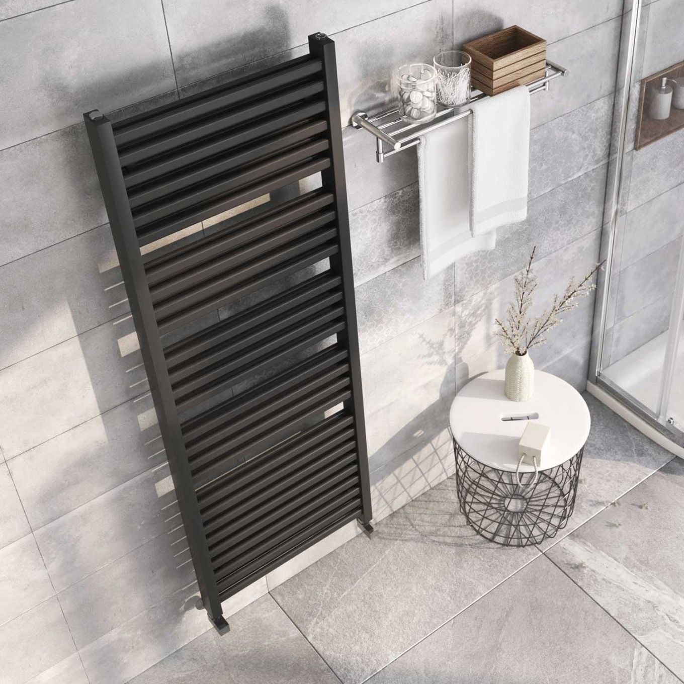 Teon Anthracite Double Heated Towel Rail 1600x550mm
