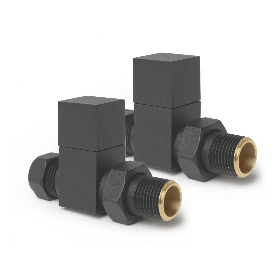 Square Anthracite Straight Pair of Radiator Valves