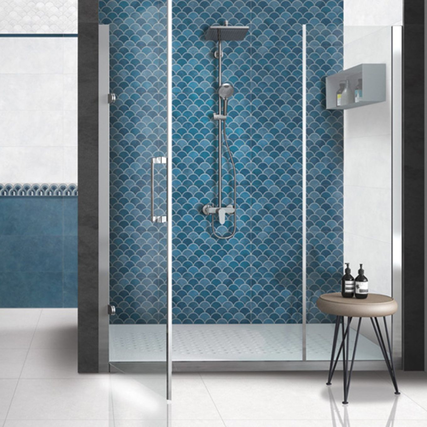Atlantis Dark Blue Gloss Decor Ceramic Tile 600x300mm