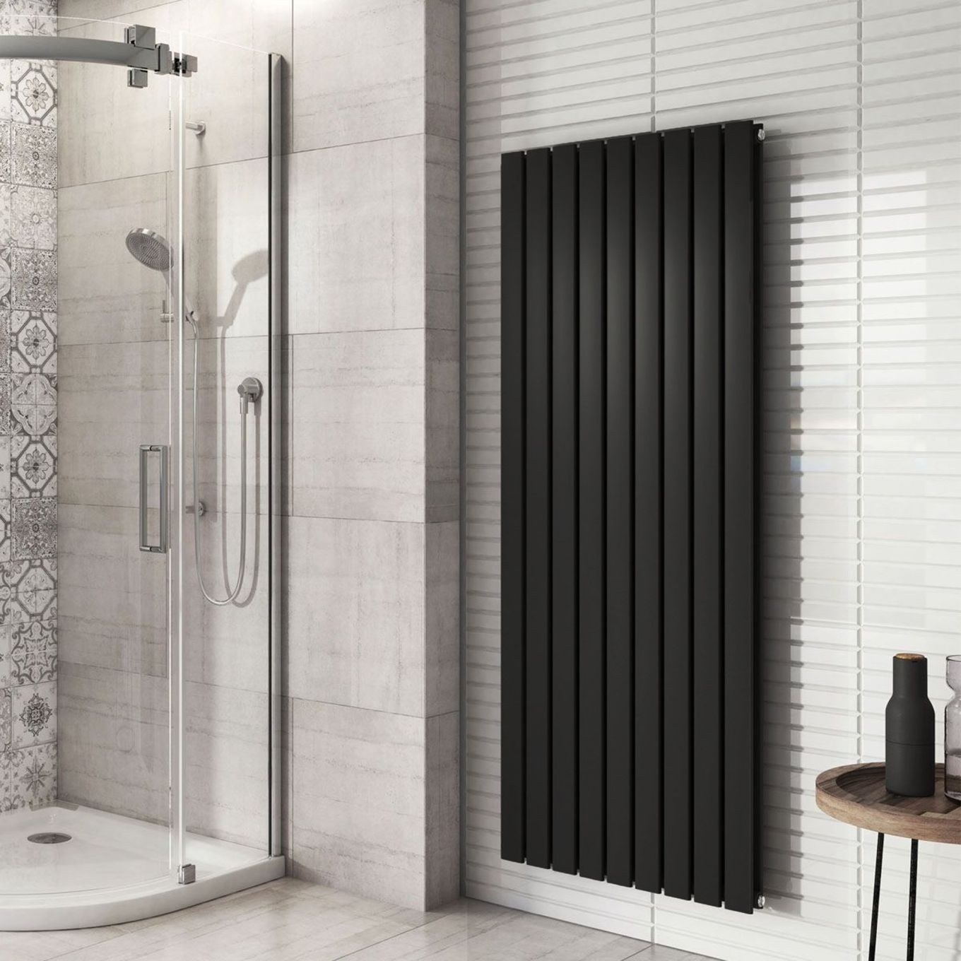 Perth Matt Black Double Vertical Flat Panel Radiator 1200x612mm