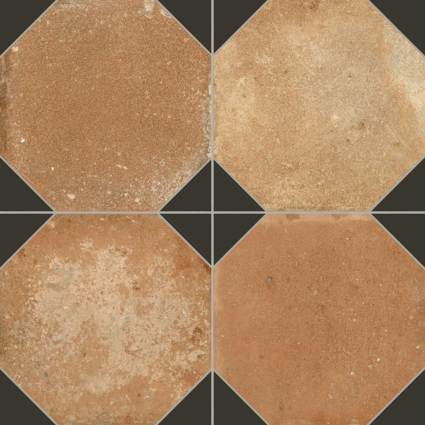 Natura Matt Porcelain Black Patterned Terracotta Tile 452x452mm