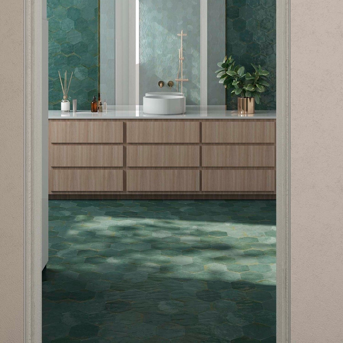 Bergamo Green Porcelain Hexagon Tile 150x130mm