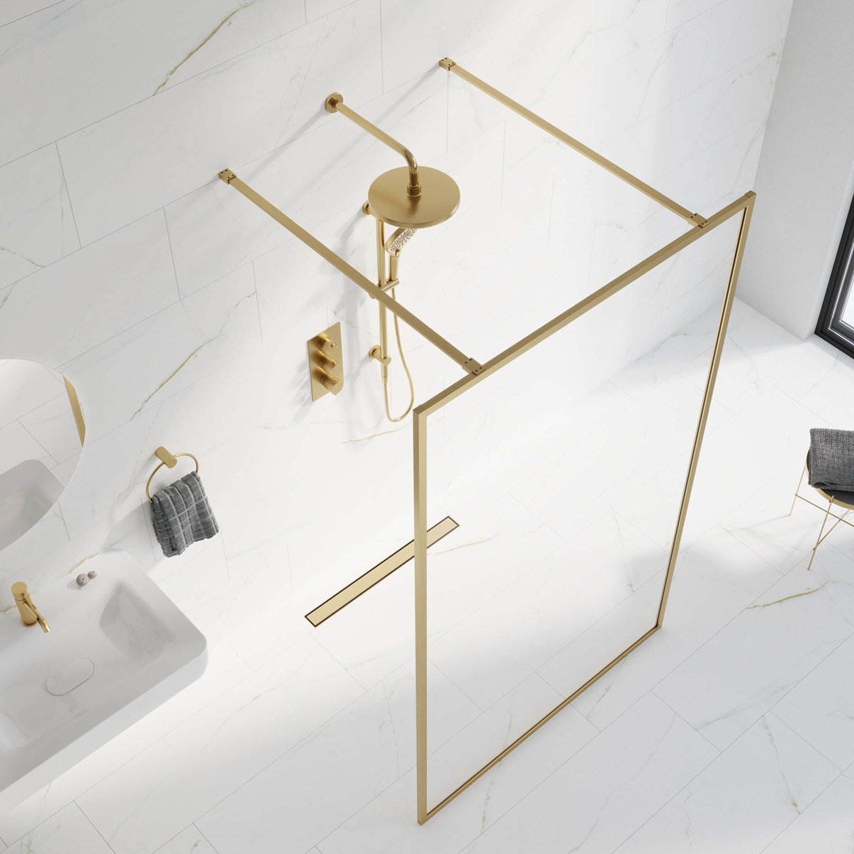 Amien Brushed Gold Shower Screen Straight Support Bar 1200mm