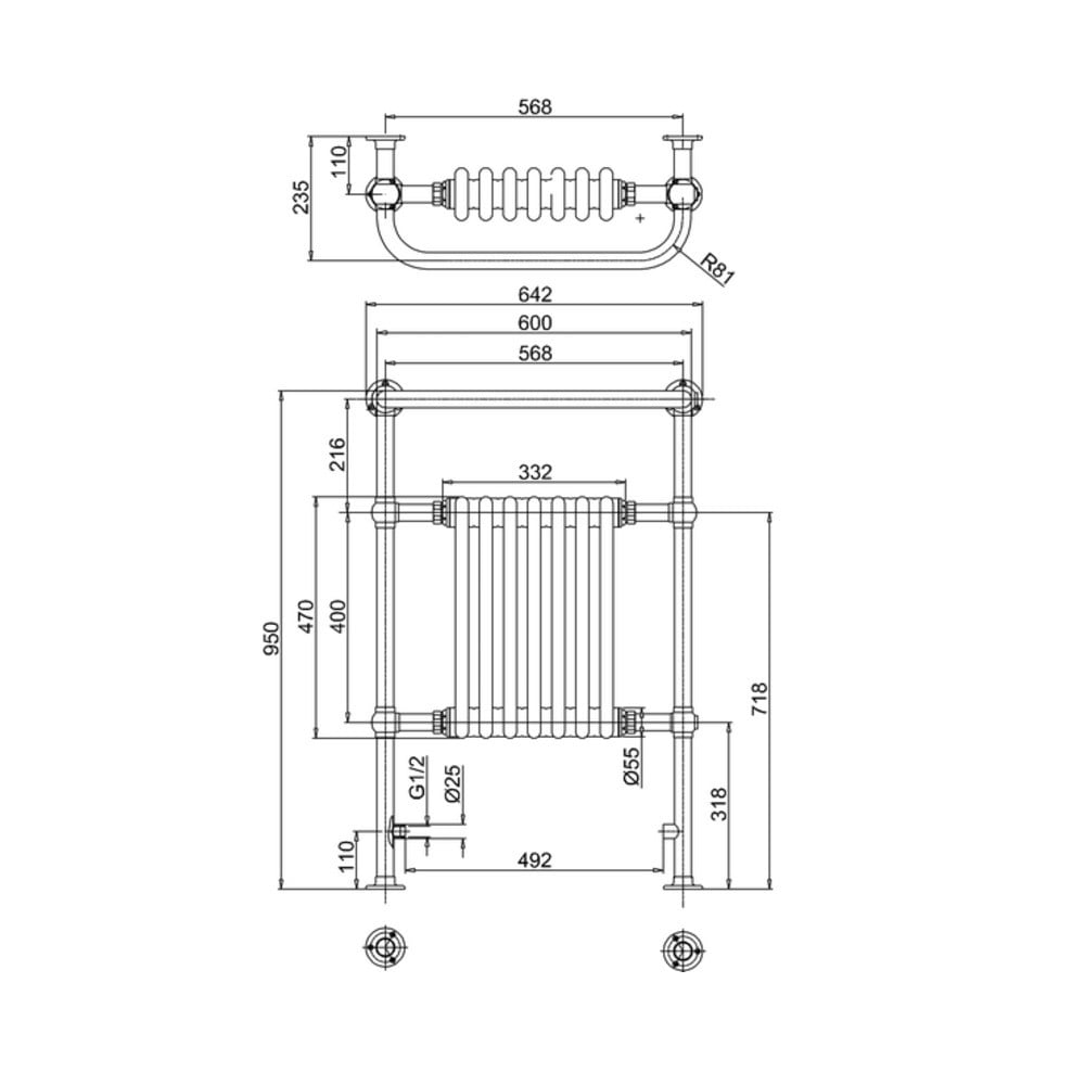 Burlington Trafalgar Black Traditional Radiator - 950x642mm
