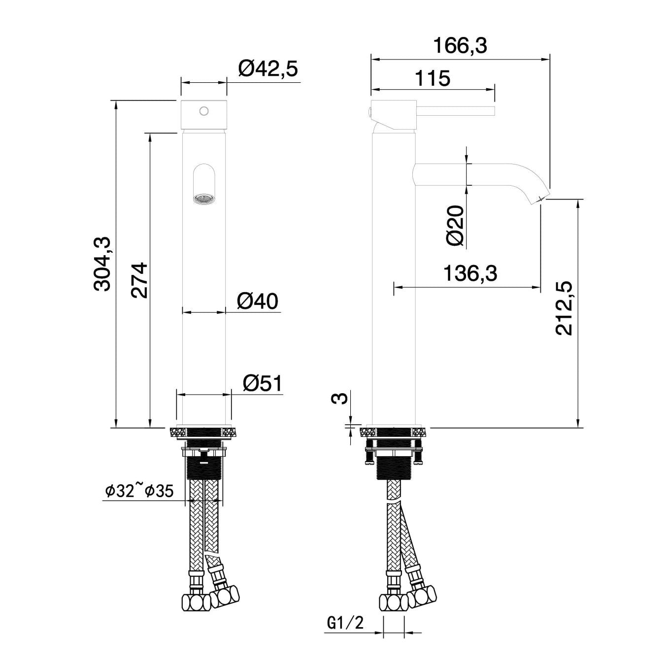 Elora Brushed Nickel Tall Basin Mixer Tap