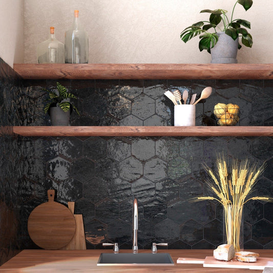 Bergamo Black Porcelain Hexagon Tile 150x130mm