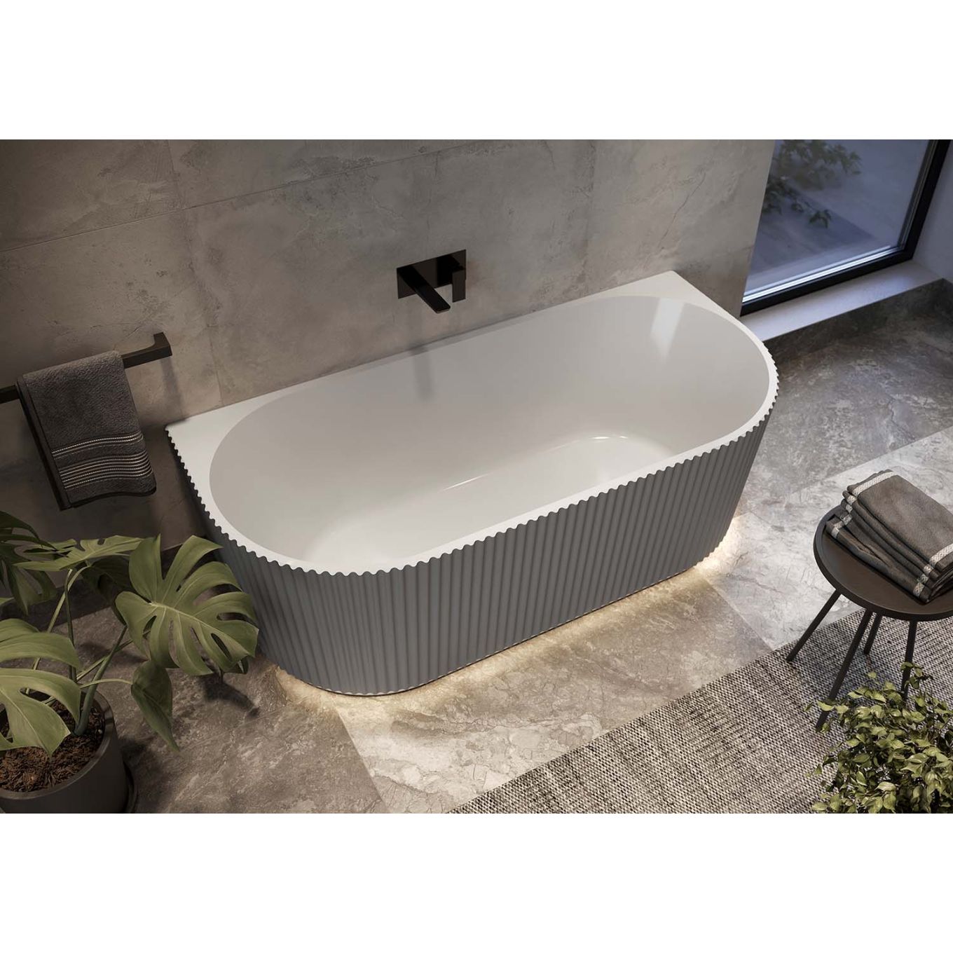Rocklin Light Grey Back to Wall Ribbed Freestanding Bath 1700x800mm