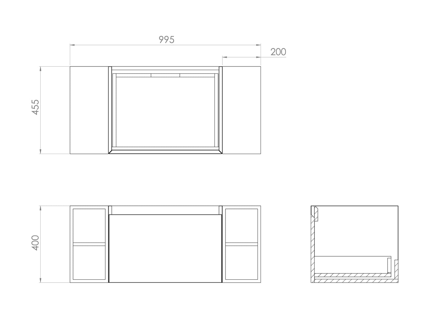 Saneux UNI 100cm Kit - 60cm 1 Drawer wall mounted unit, 2 x 20cm Spacers & 100cm Countertop - Matte Anthracite