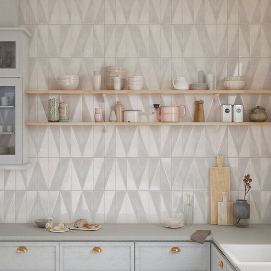 Prezza Beige Diagonal Decor Matt & Glossy Porcelain Brick Tile 100x300mm