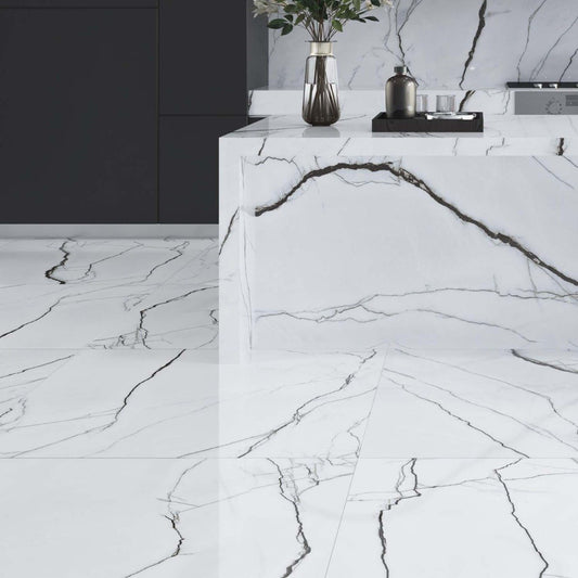 Marquis White Marble Gloss Porcelain Tile 1200x1200mm