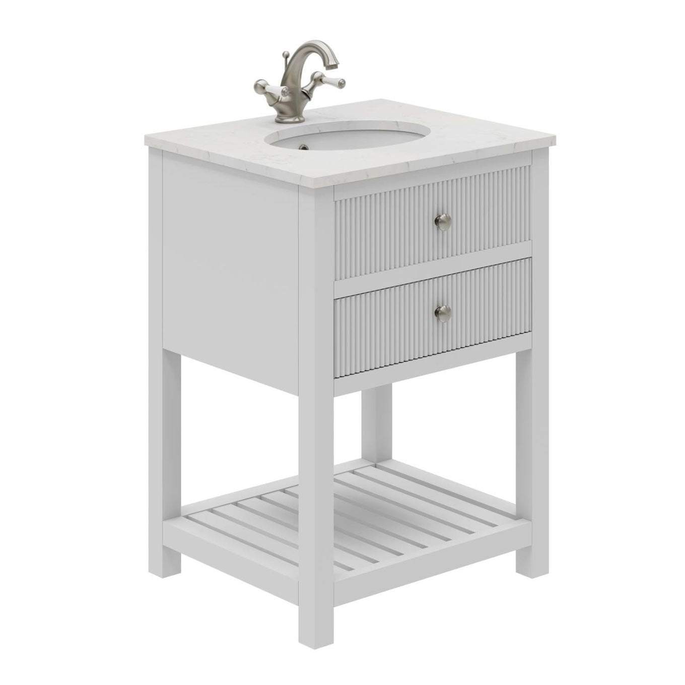 Addison Ribbed White Floor Standing Vanity Unit 600mm