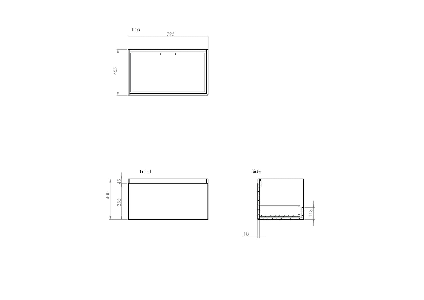 Saneux UNI 80cm Wall Mounted Unit with 1 or 2 Drawers