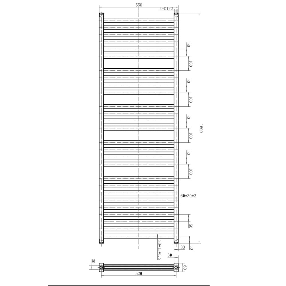 Teon Anthracite Double Heated Towel Rail 1600x550mm