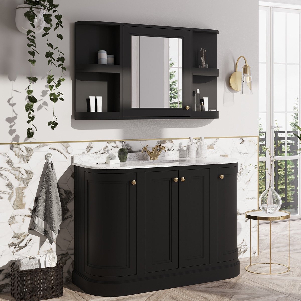 Richmond Black Curved Mirrored Wall Cabinet 1170mm