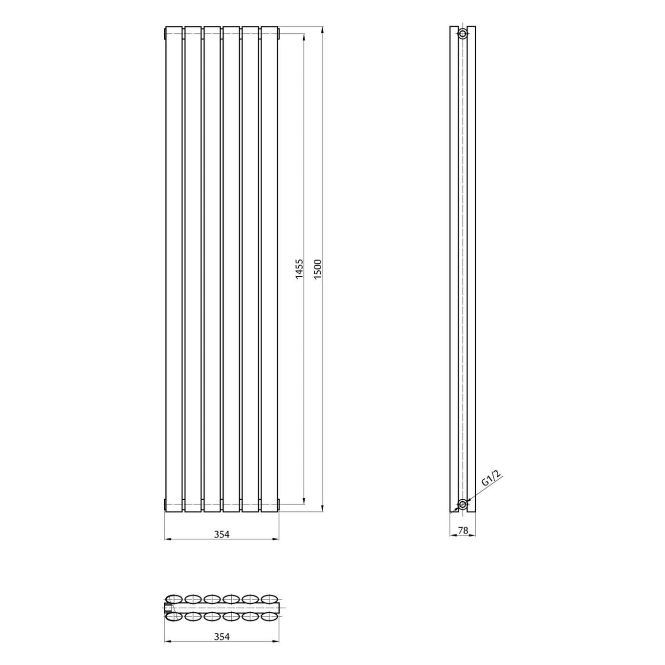 Islington Grey Double Horizontal Radiator 350x1500mm
