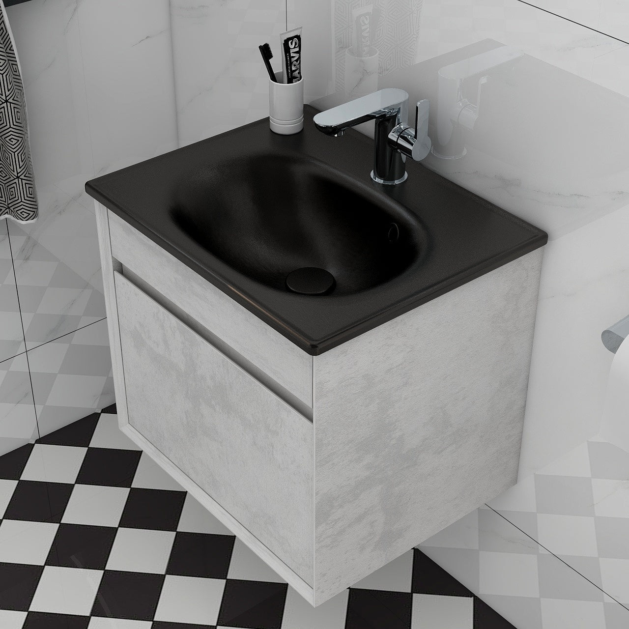 Alma 500mm Slimline 1th Ceramic Basin in black