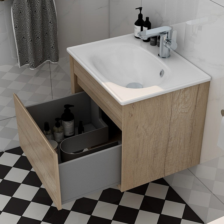 Alma 600mm single Drawer Cabinet in Natural Oak