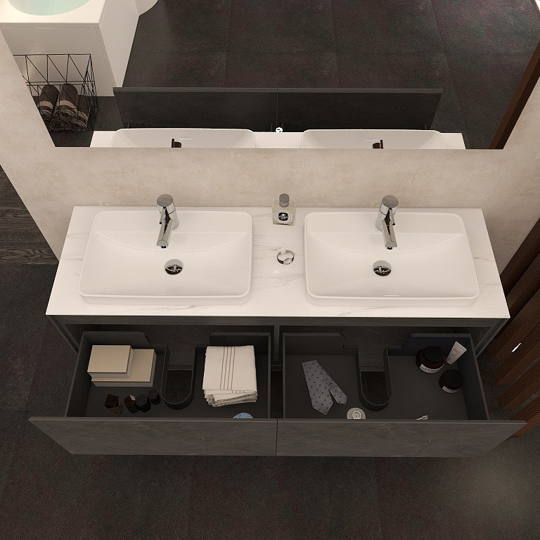 Arco 1600mm Twin single drawer cabinet in Grey Marble