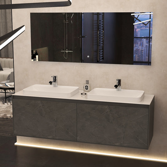 Arco 1600mm Twin single drawer cabinet in Grey Marble