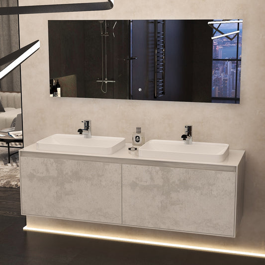 Arco 1600mm Twin single drawer cabinet in Natural Stone