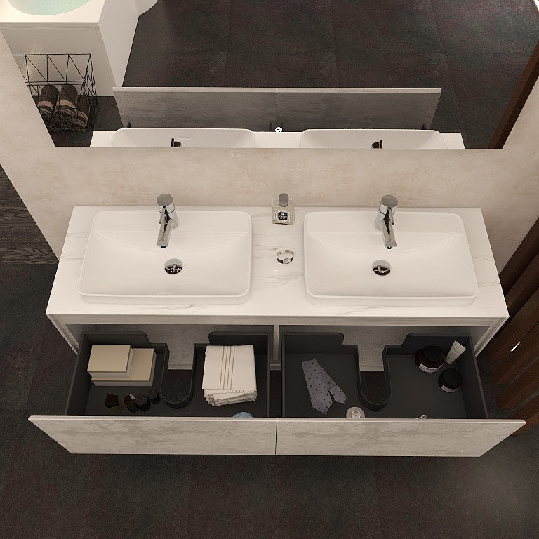 Arco 1600mm Twin single drawer cabinet in Natural Stone