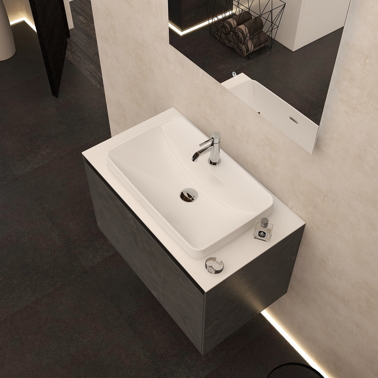 Arco 800mm single drawer cabinet in Grey Marble