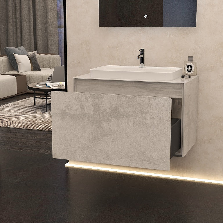 Arco 800mm single drawer cabinet in Natural Stone