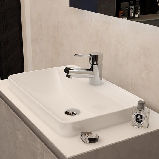 Arco 600mm Inset Countertop 1TH Basin in white