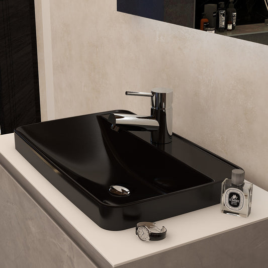 Arco 600mm Inset Countertop 1TH Basin in Black