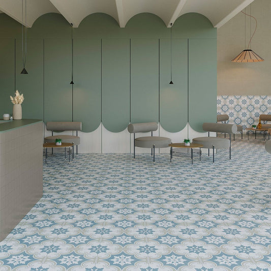 Palma Blue Patterned Matt Ceramic Tile 450x450mm