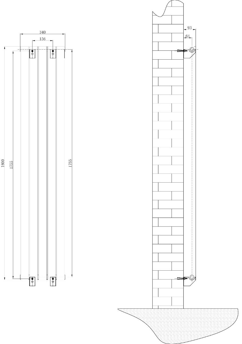 Perth Matt Black Double Vertical Flat Panel Radiator 1800x340mm