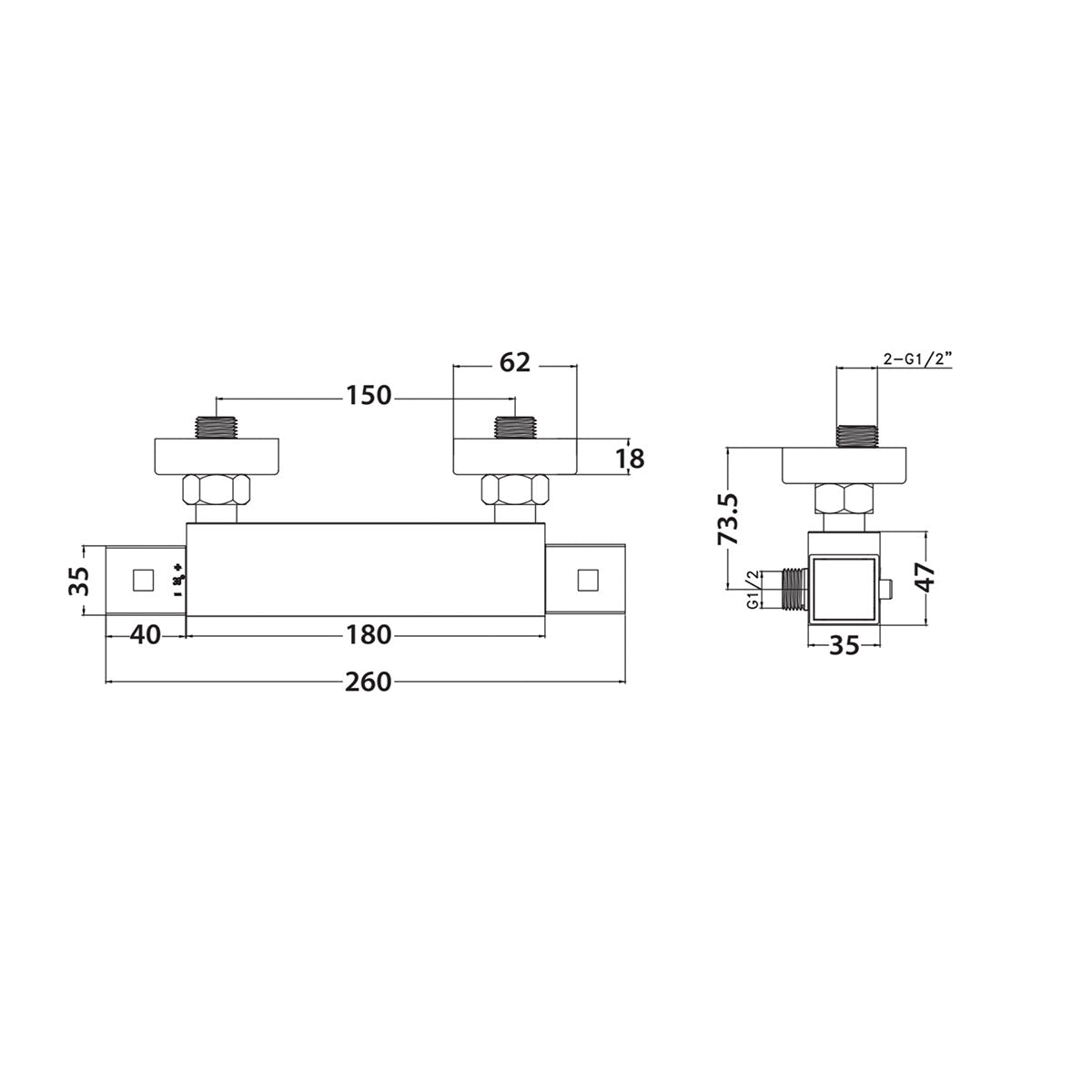 Square Exposed Thermostatic Valve Matt Black