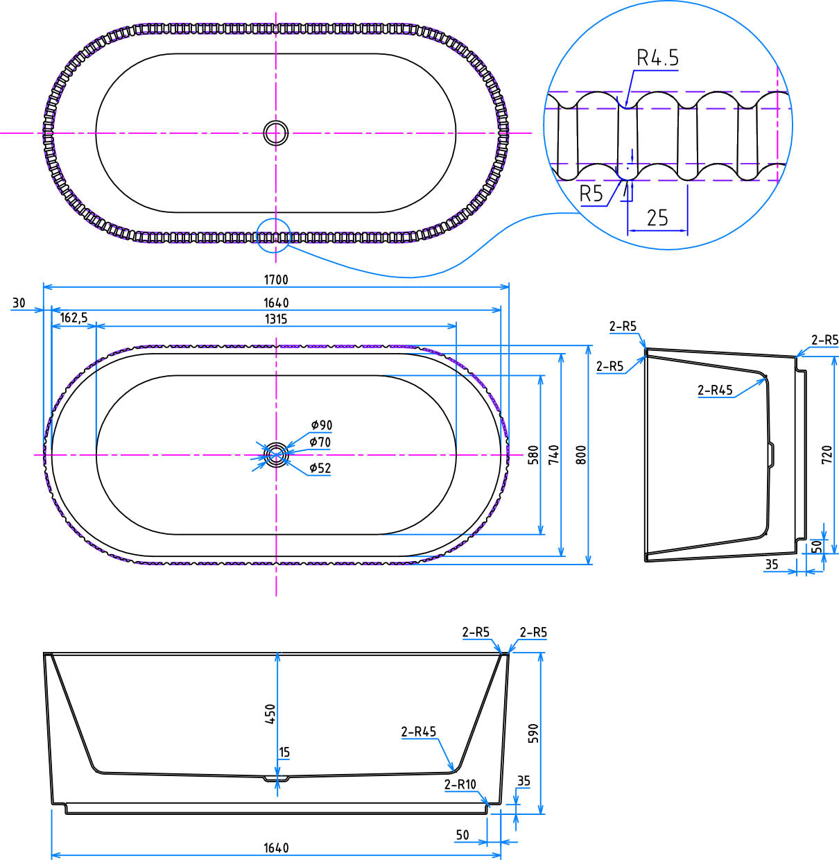 Labyrinth Fluted Freestanding Bath