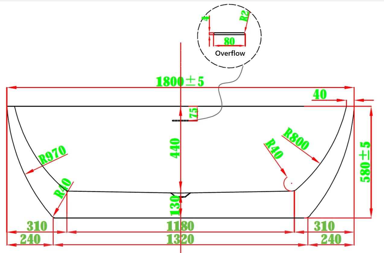 Freestanding Bath 1800×800 Onyx