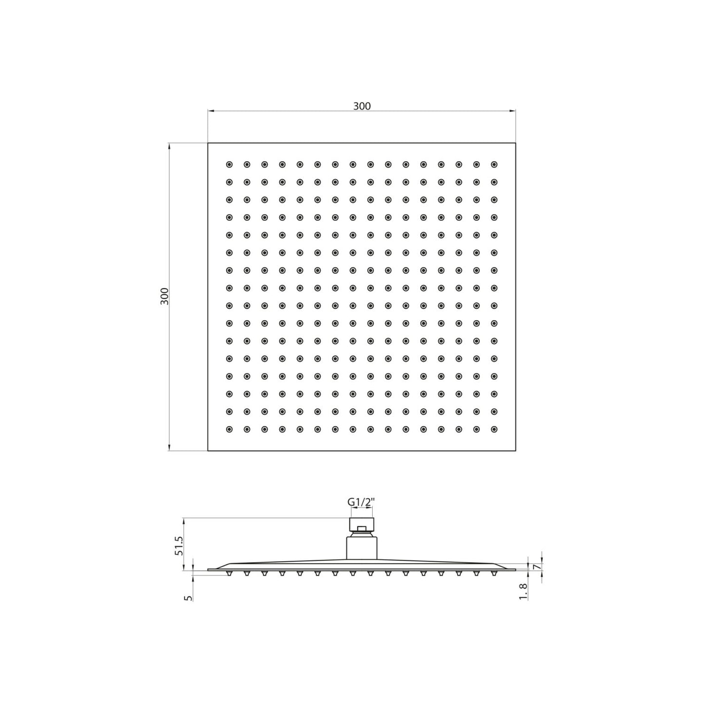 Black Square Shower Head 300mm
