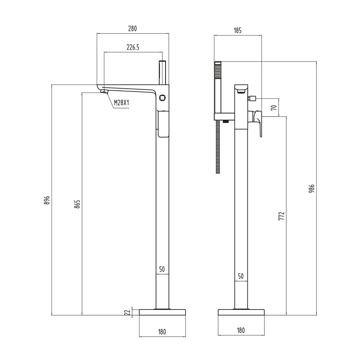 Muro Black Freestanding Bath Shower Mixer