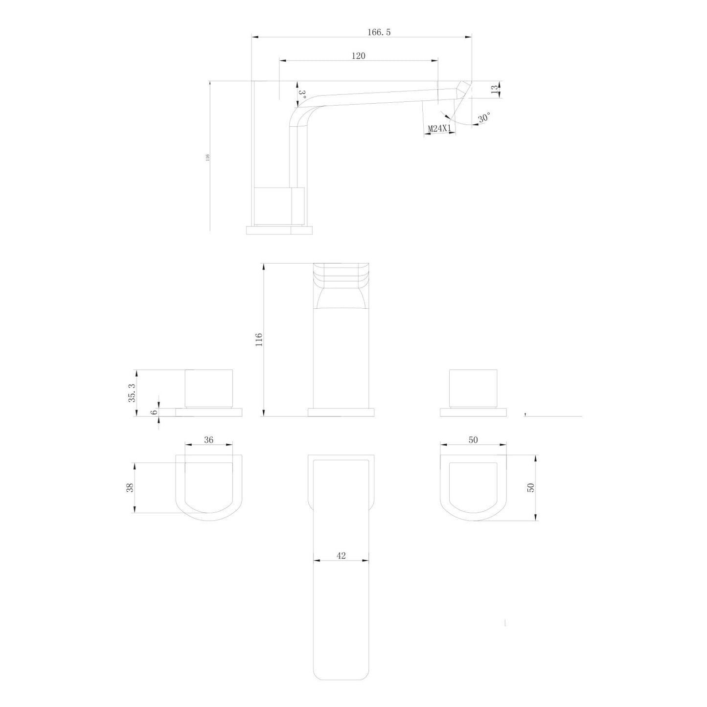 Muro Black 3 Hole Basin