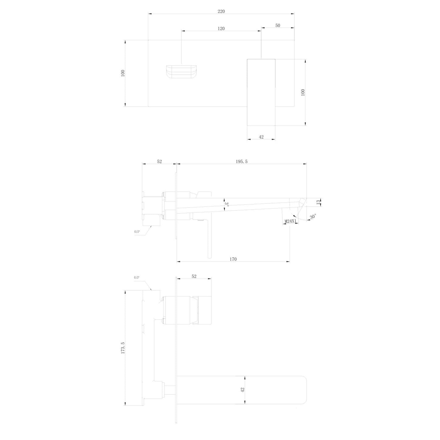 Muro Black Wall Mounted Bath Mixer