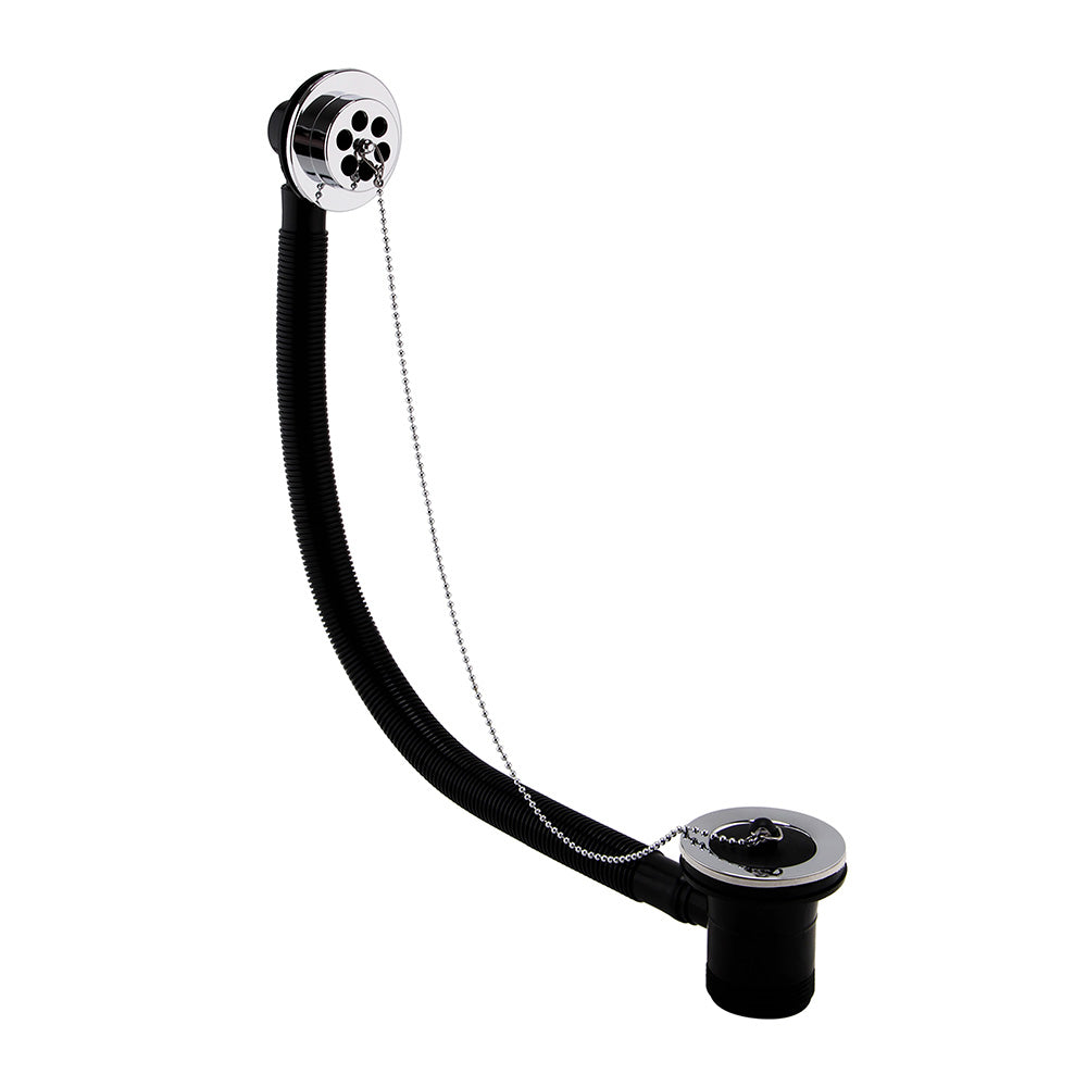 Standard bath waste Chrome black Plastic plug and chain