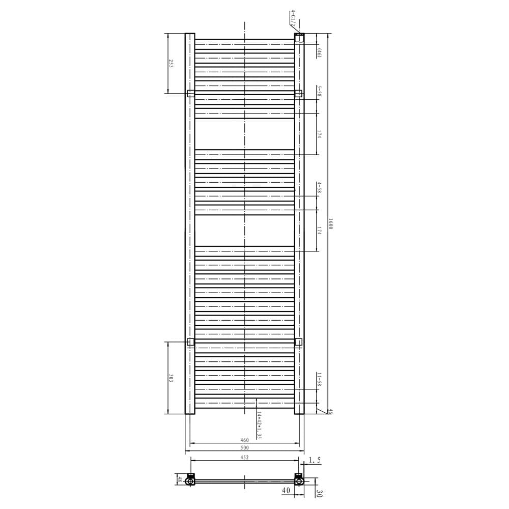 Portabello Anthracite Heated Towel Rail 1600x500mm