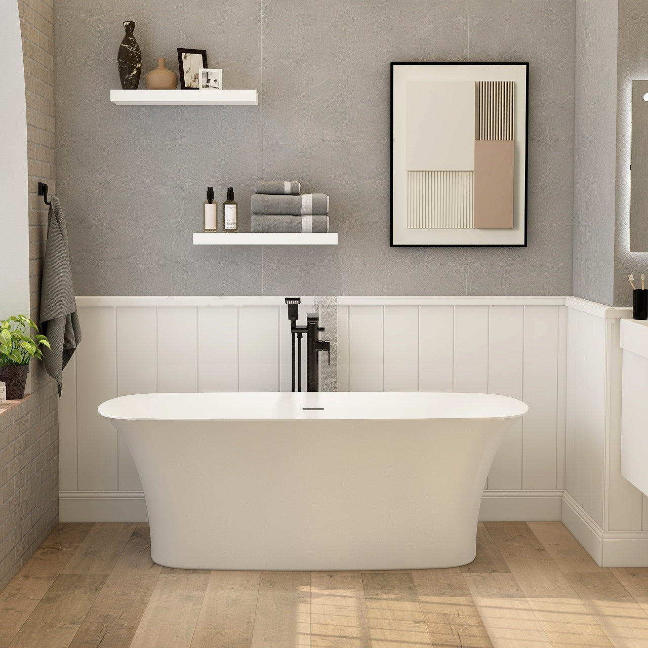 1700mm Blade freestanding bath including white dome clicker bath waste